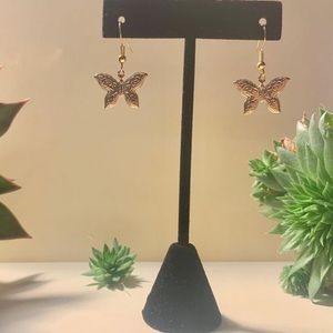 handmade gold dangly butterfly earrings